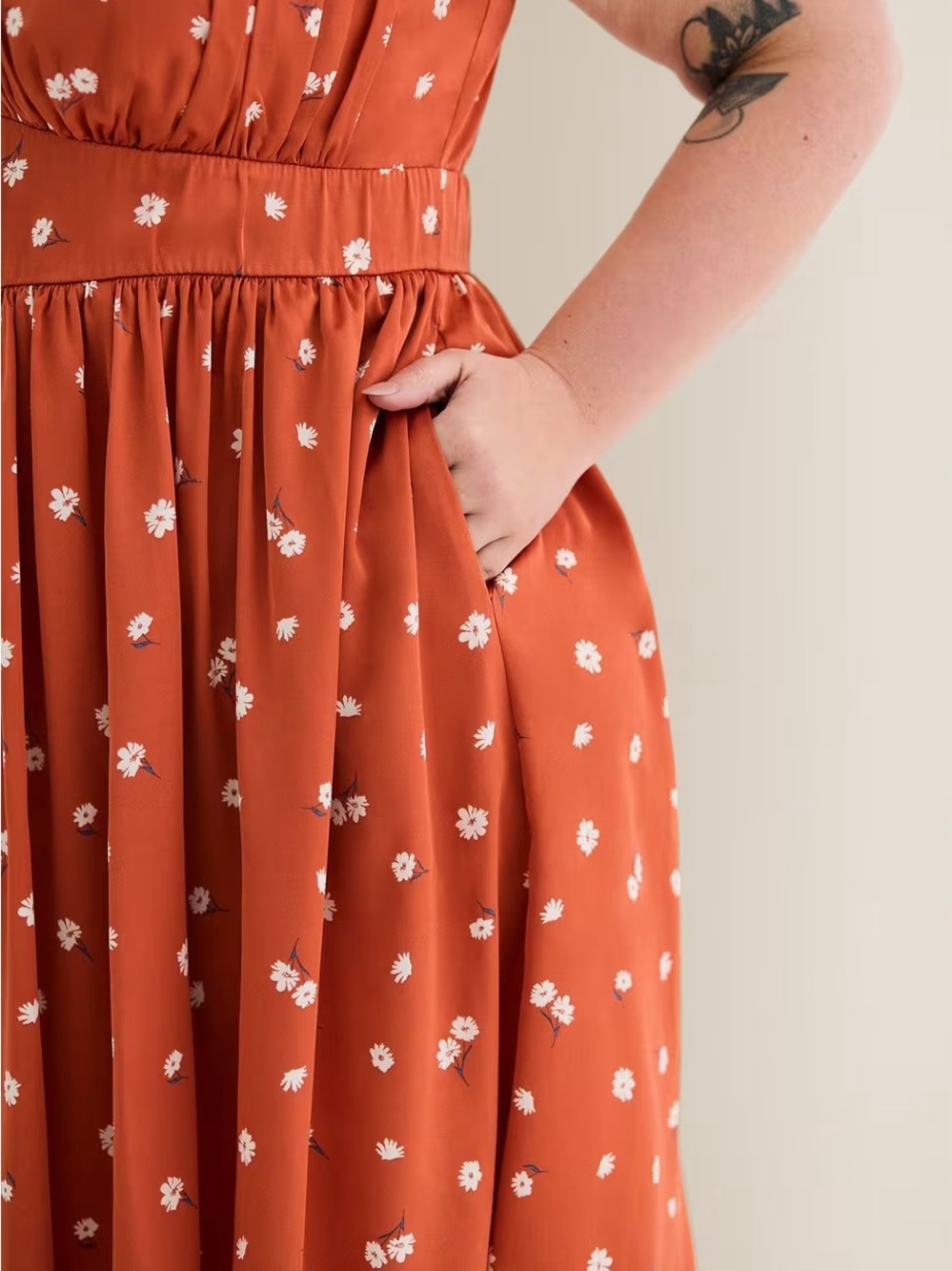 Torrid Retro Chic Pleated Bust Swing Dress Floral Orange - Picture 4 of 7